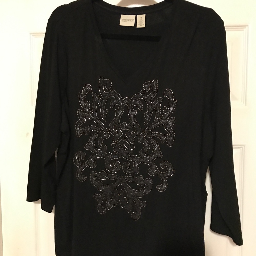 Chicos black beaded shirt size 3.